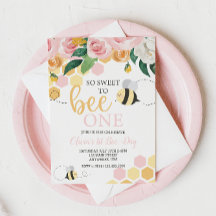 Invitation florale rose pour le 1er anniversaire d