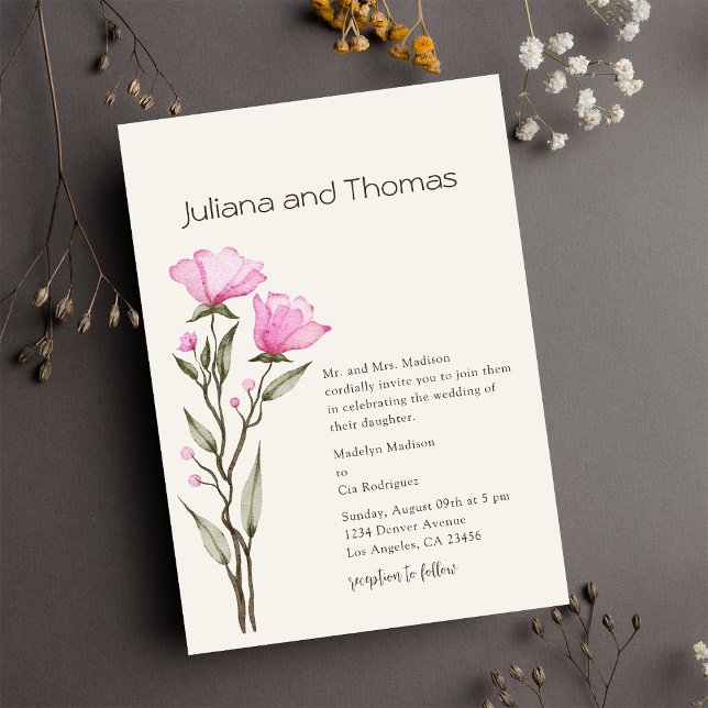 Invitation florale simple mariage aquarelle (Créateur téléchargé)