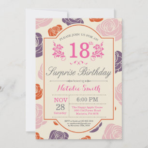 Invitation Florale surprise 18e anniversaire Rose 