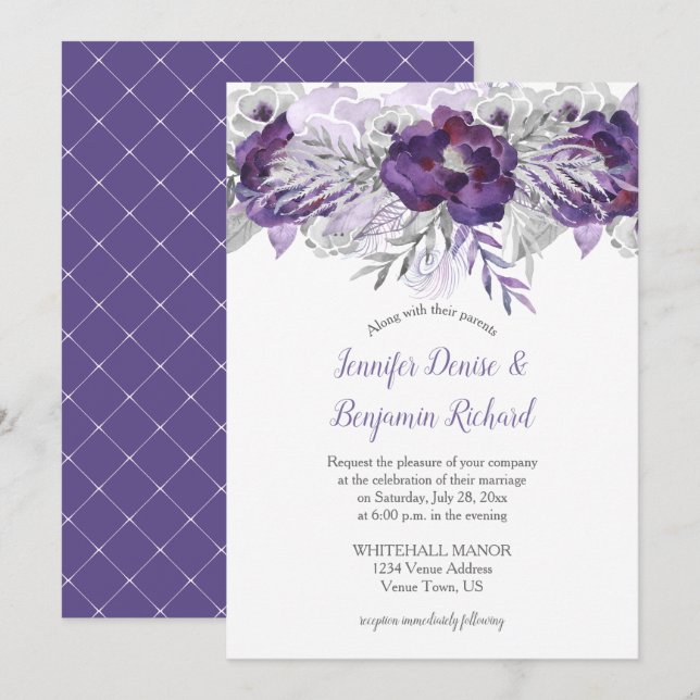 Invitation florale Ultra Violet Lavender Grey (Devant / Derrière)