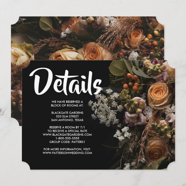 Invitation florale vintage foncée (Devant / Derrière)