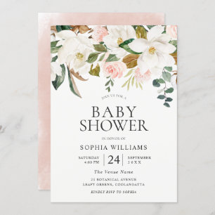 Invitation Florales blanches et blanches Beau Baby shower