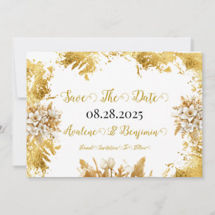 Invitation Florales Blanches et Or Mariage Enregistrer les ca