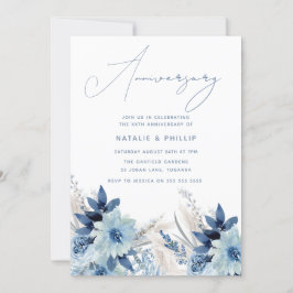 Invitation Florales bleues poussiéreuses 50e anniversaire du