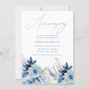 Invitation Florales bleues poussiéreuses 50e anniversaire du 