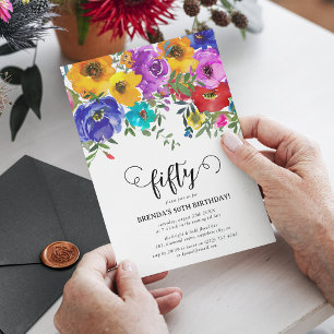 Invitation Florales brillantes et audacieuses 50e anniversair
