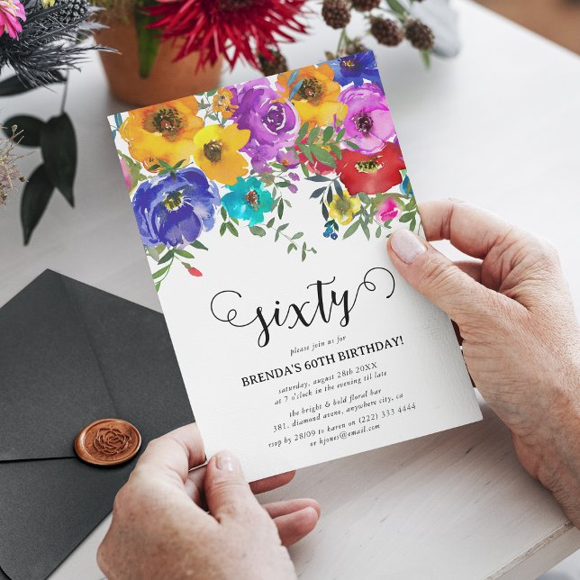 Invitation Florales brillantes et audacieuses 60e anniversair (Créateur téléchargé)