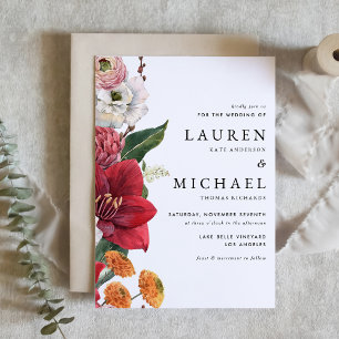 Invitation Florales d'automne avec Mariage Amaryllis rouge
