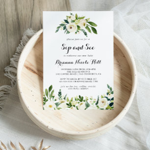 Invitation Florales de verdure blanches automnales Sip and Se