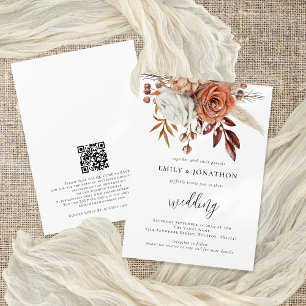 Invitation Florales en terre cuite rustique QR Code Mariage