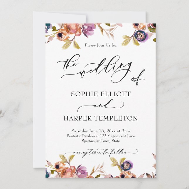 Invitation Florales Peintes Calligraphie De Luxe Le Mariage D (Devant)