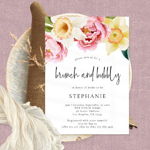 Invitation Florales rose jaune Brunch Fête des mariées mousse