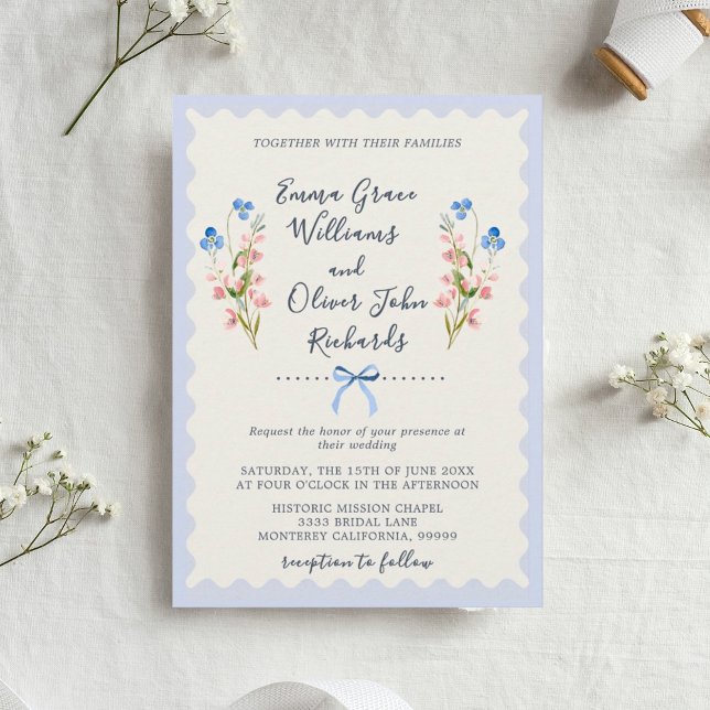 Invitation Florals Blue Romantic Garden Wedding (Floral Romantic Garden Wedding Invitation.)