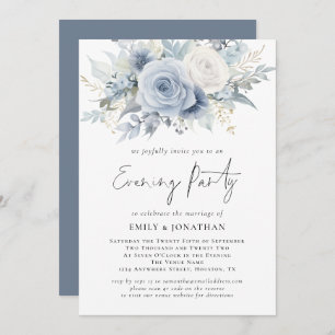 Invitation Florals QR Code Dusty Blue Mariage soirée