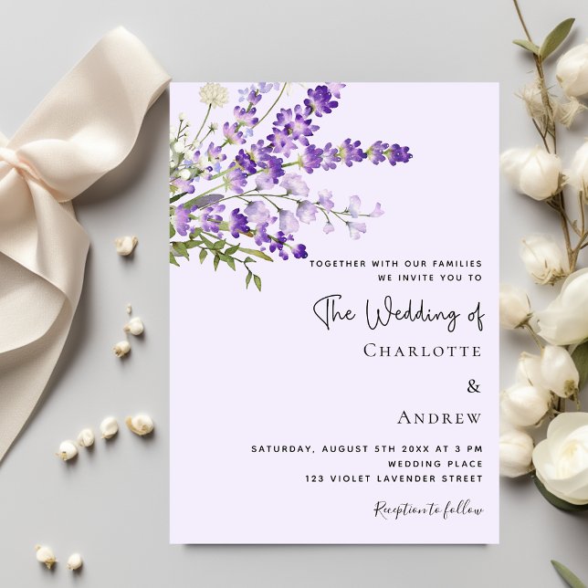 Invitation Floraux couleur lavande couleur mariage violet (Créateur téléchargé)