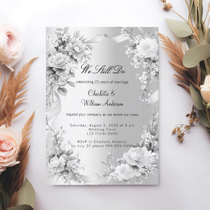 Invitation Floraux d'argent Renouvellement du voeu mariage