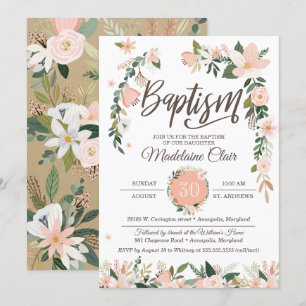 Invitation Floraux lunatiques rougissent baptême rose et