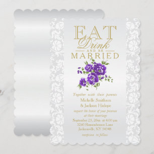 Invitation Floraux pourpres mangent, boisson et soient
