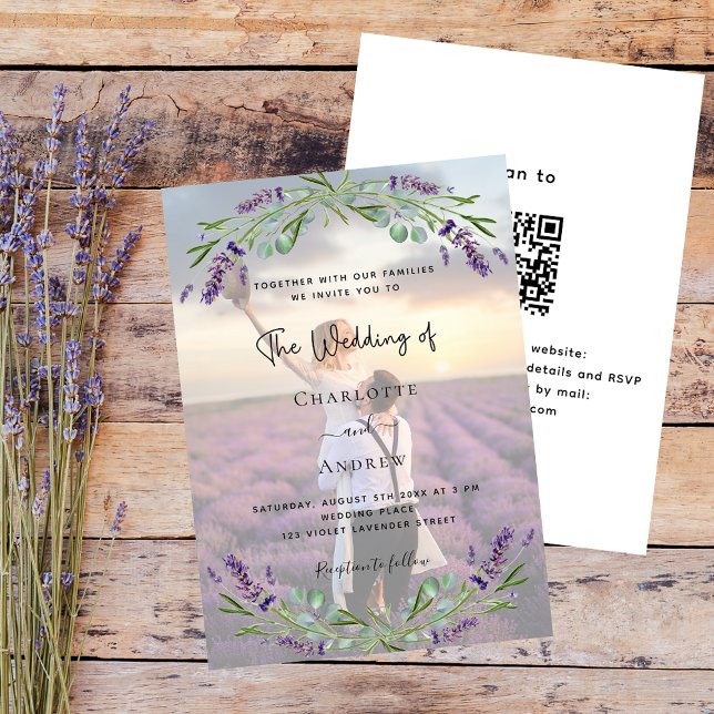 Invitation Floraux violets de lavande photo QR RSVP mariage (Créateur téléchargé)
