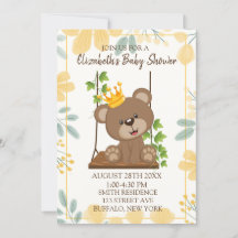 Flore à neige Prince Bear Boy Baby shower Invitati