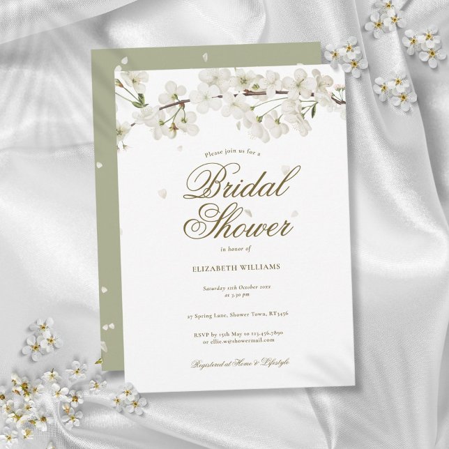 Invitation Flore blanche Élégante Fête des mariées moderne (White Blossom Floral Elegant Modern Bridal Shower Invitation)