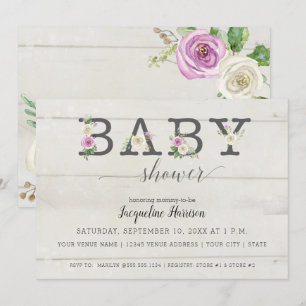Invitation Flore blanche violette dans le bois Baby shower f