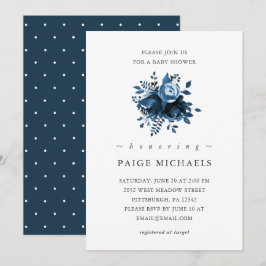 Invitation Flore bleu classique et blanche avec points