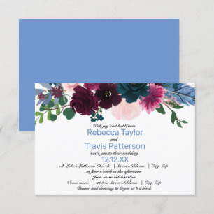 Invitation Flore Bleu - Mariage 3x5/Invitation de réception