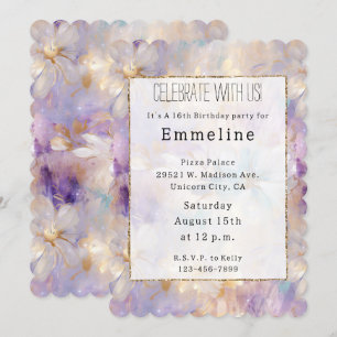 Invitation Flore bleu violet d'or blanc