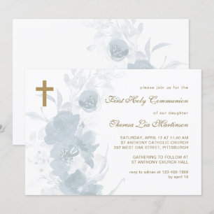 Invitation Flore bleue délicieuse avec communion sacrée