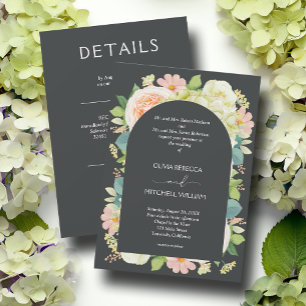 Invitation Flore chic Mariage foncé tout en un