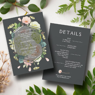 Invitation Flore chic Mariage foncé tout en un