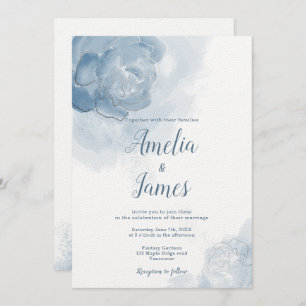Invitation Flore d'aquarelle bleu Dusty