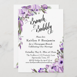 Invitation Flore d'aquarelle violette Brunch & Bubbly