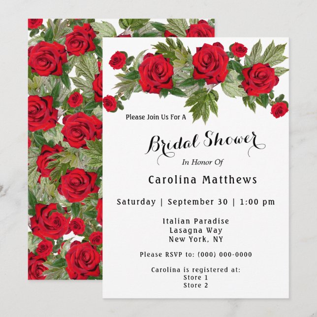 Invitation Flore de la Fête des mariées de rose rouge (Devant / Derrière)