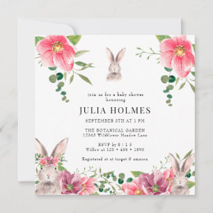 Invitation Flore de lapin   Baby shower verdoyant
