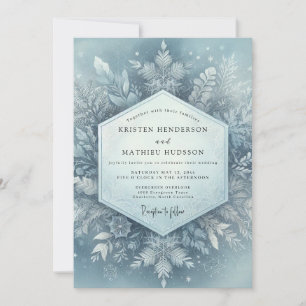 Invitation Flore de mariage hivernale bleu glacé