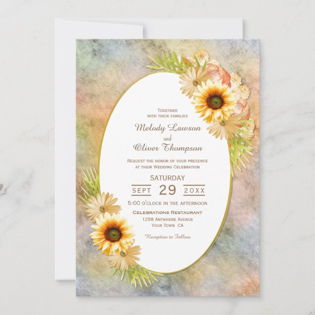 Invitation Flore de tournesol rustique avec Mariage de cadre  (Devant)