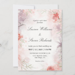 Invitation Flore délicate blanche et violet rose doux personn