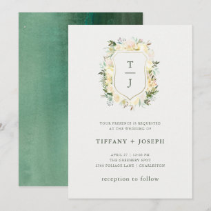 Invitation Flore d'ivoire avec vert   Mariage de crête aquare