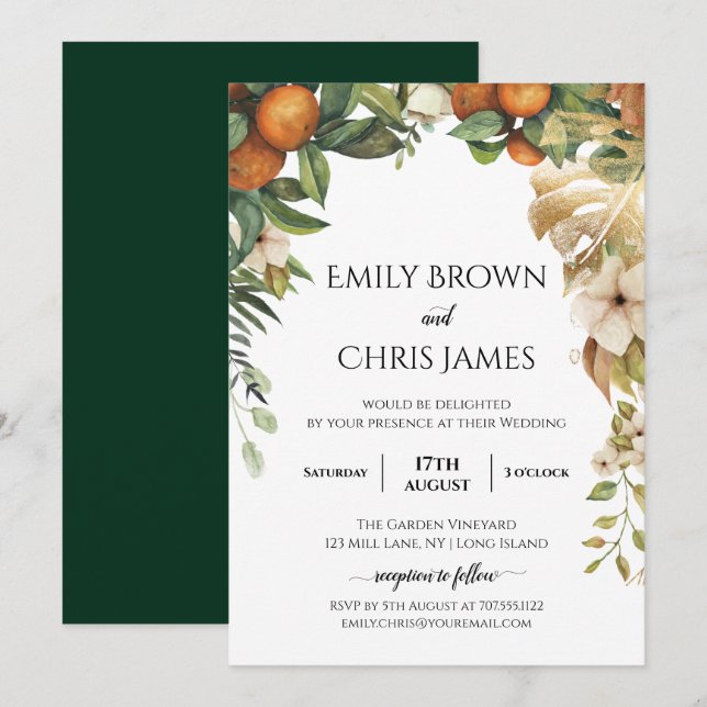 Invitation Flore d'or | Elégant Mariage de verdure Eucalyptus (Devant / Derrière)