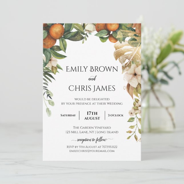 Invitation Flore d'or | Elégant Mariage de verdure Eucalyptus (Debout devant)