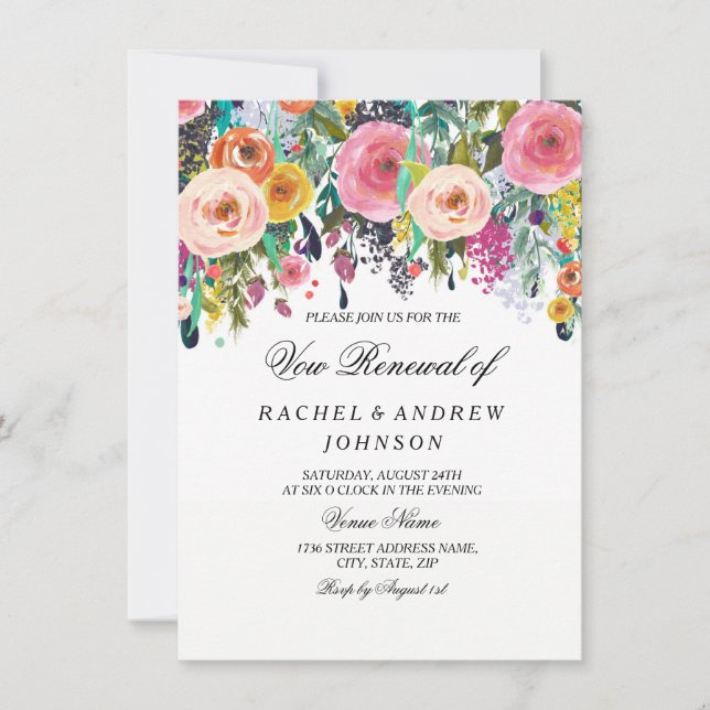 Invitation Flore Élégant rose Peach Vow Revenus de renouvelle (Devant)