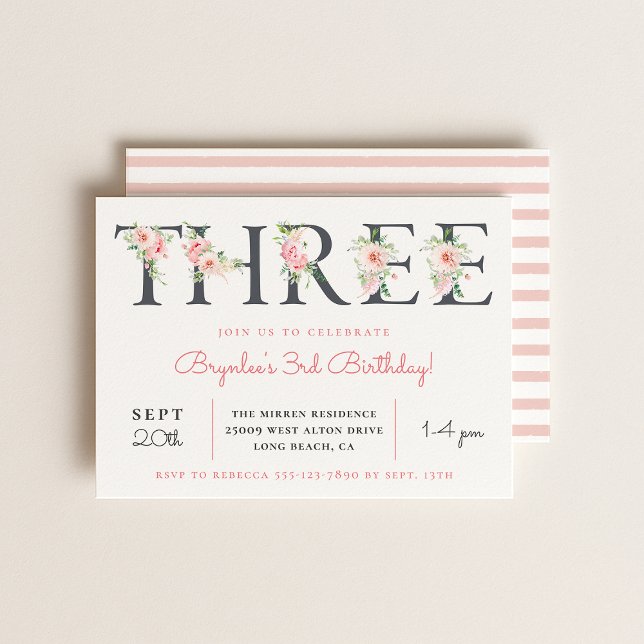 Invitation Flore floue TROIS | 3e fête d'anniversaire (Créateur téléchargé)