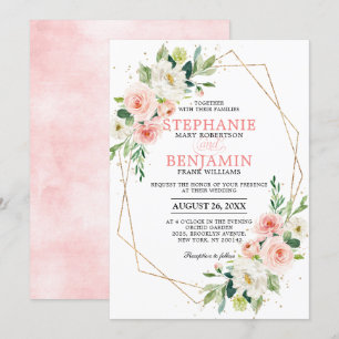 Invitation Flore flush or moderne Mariage de cadre géométriqu