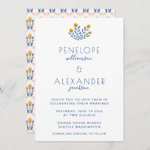 Invitation Flore folk Scandi en Mariage bleu et jaune