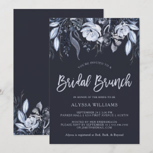 Invitation Flore foncé Brunch nuptial bleu aquarelle