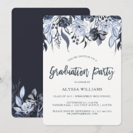 Invitation Flore foncé | Fête de graduation en aquarelle mode
