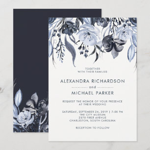 Invitation Flore foncé Mariage d'aquarelle moderne