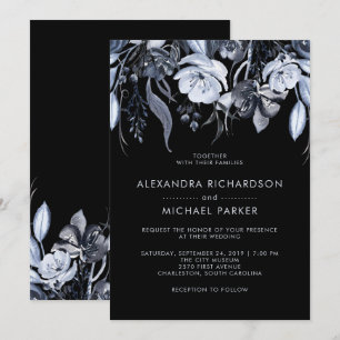 Invitation Flore foncé Mariage d'aquarelle noir